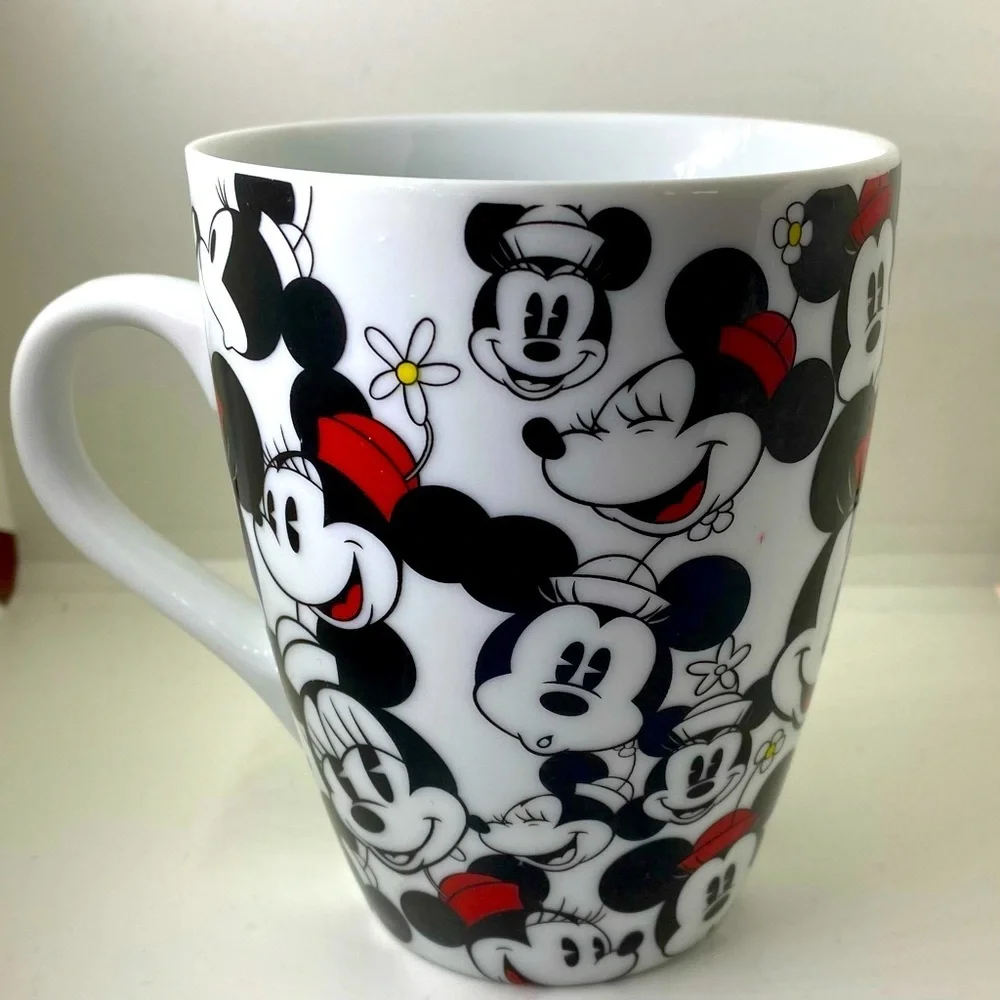 Disney Minnie & Mickey Mouse Faces All Over Coffee Mug Black White Red …